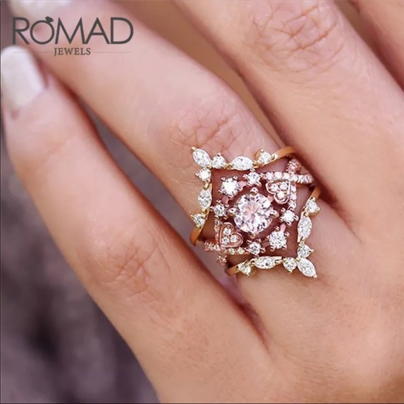 Jewelry - NWT Rose Gold Cubic Zirconia Rings 3Pcs/set